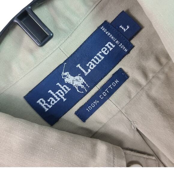 Ralph Lauren Pony Logo Khaki Tan Button Down Long Sleeve Shirt Large - Picture 3 of 3